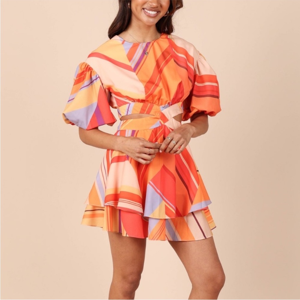 Petal & Pup culet cut out puff sleeve mini dress, size XS,